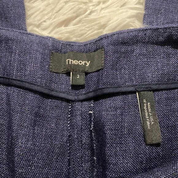 Theory Terena B Wide-Leg Linen Pants in Blue Size 2 - Picture 6 of 9